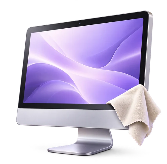 Checkup illustration: a computer being wiped with a cloth